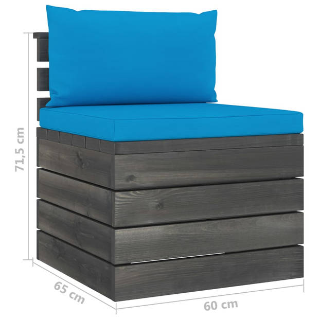 The Living Store Pallet Loungeset - Massief grenenhout - Lichtblauwe kussens