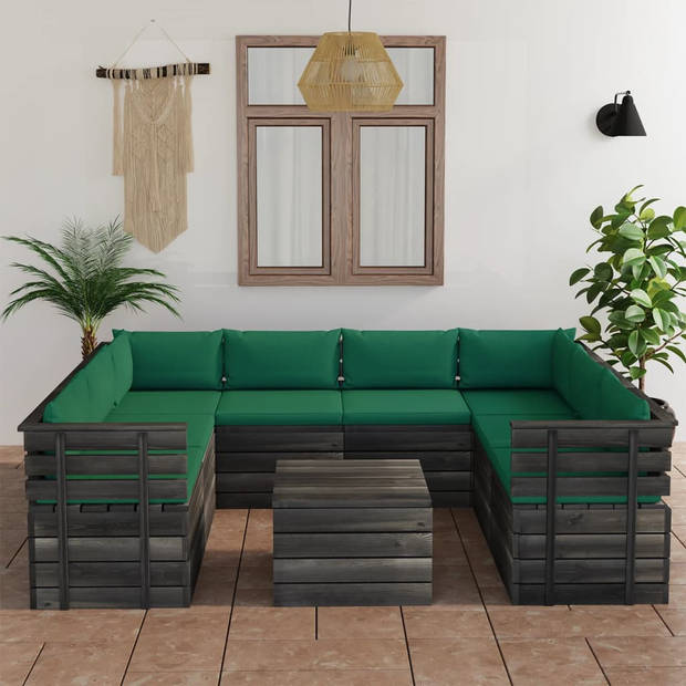 The Living Store Pallet Loungeset - Tuinmeubelset - Grenenhout - Groen - 60x65x71.5cm - Montage vereist