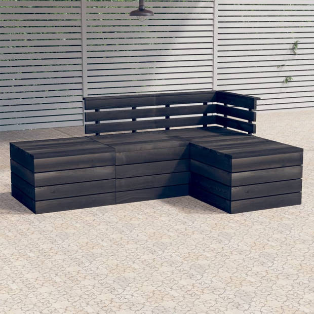 vidaXL 4-delige Loungeset pallet massief grenenhout donkergrijs