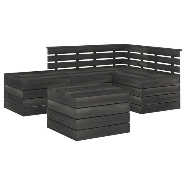 vidaXL 5-delige Loungeset pallet massief grenenhout donkergrijs