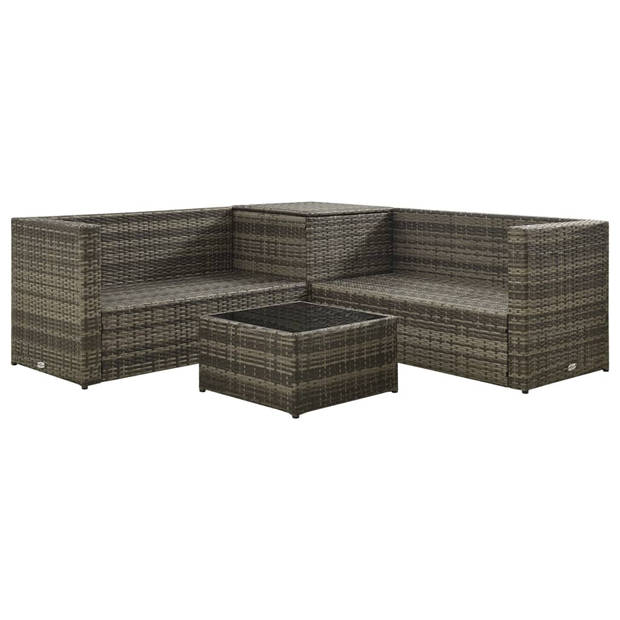 vidaXL 4-delige Loungeset met kussens poly rattan grijs