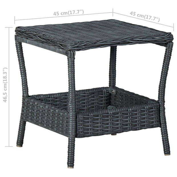 vidaXL Tuintafel 45x45x46,5 cm poly rattan donkergrijs