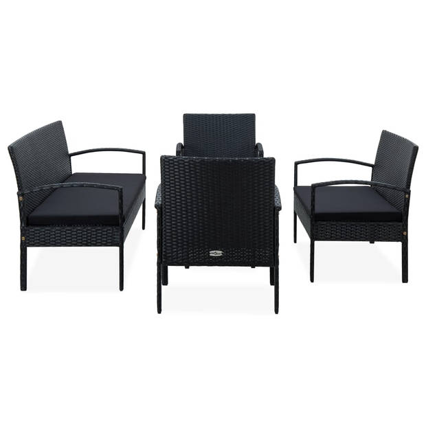 vidaXL 5-delige Loungeset met kussens poly rattan zwart