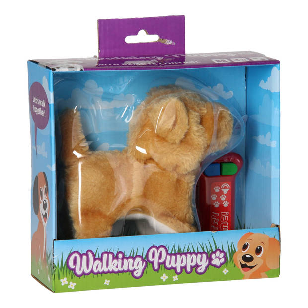 Johntoy puppy wandelend junior 22,2 cm pluche bruin 2-delig