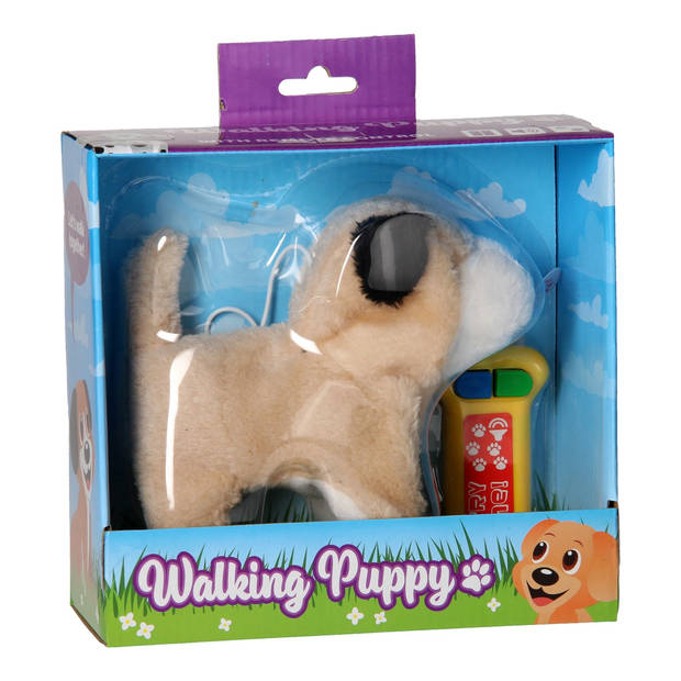 Johntoy puppy wandelend junior 22,2 cm pluche bruin 2-delig