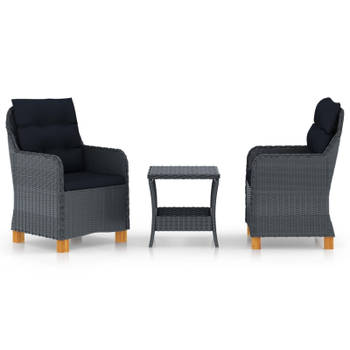 vidaXL 3-delige Loungeset met kussens poly rattan donkergrijs