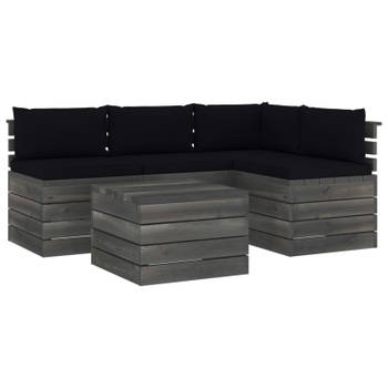 vidaXL 5-delige Loungeset met kussens pallet massief grenenhout