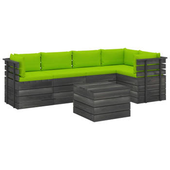 vidaXL 6-delige Loungeset met kussens pallet massief grenenhout