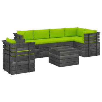 vidaXL 7-delige Loungeset met kussens pallet massief grenenhout