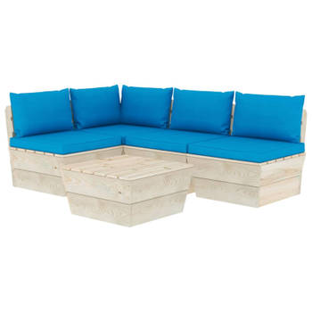 vidaXL 5-delige Loungeset met kussens pallet vurenhout