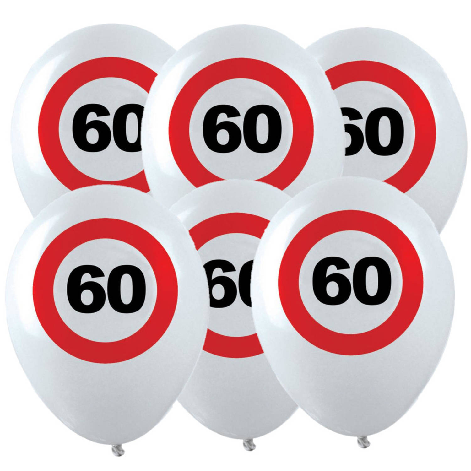 12x Leeftijd verjaardag ballonnen met 60 jaar stopbord opdruk 28 cm - Ballonnen