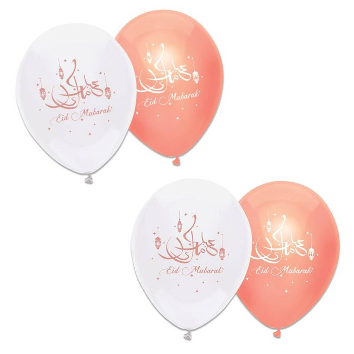 6x stuks Suikerfeest/offerfeest versiering metallic ballonnen wit/roze 30 cm - Ballonnen