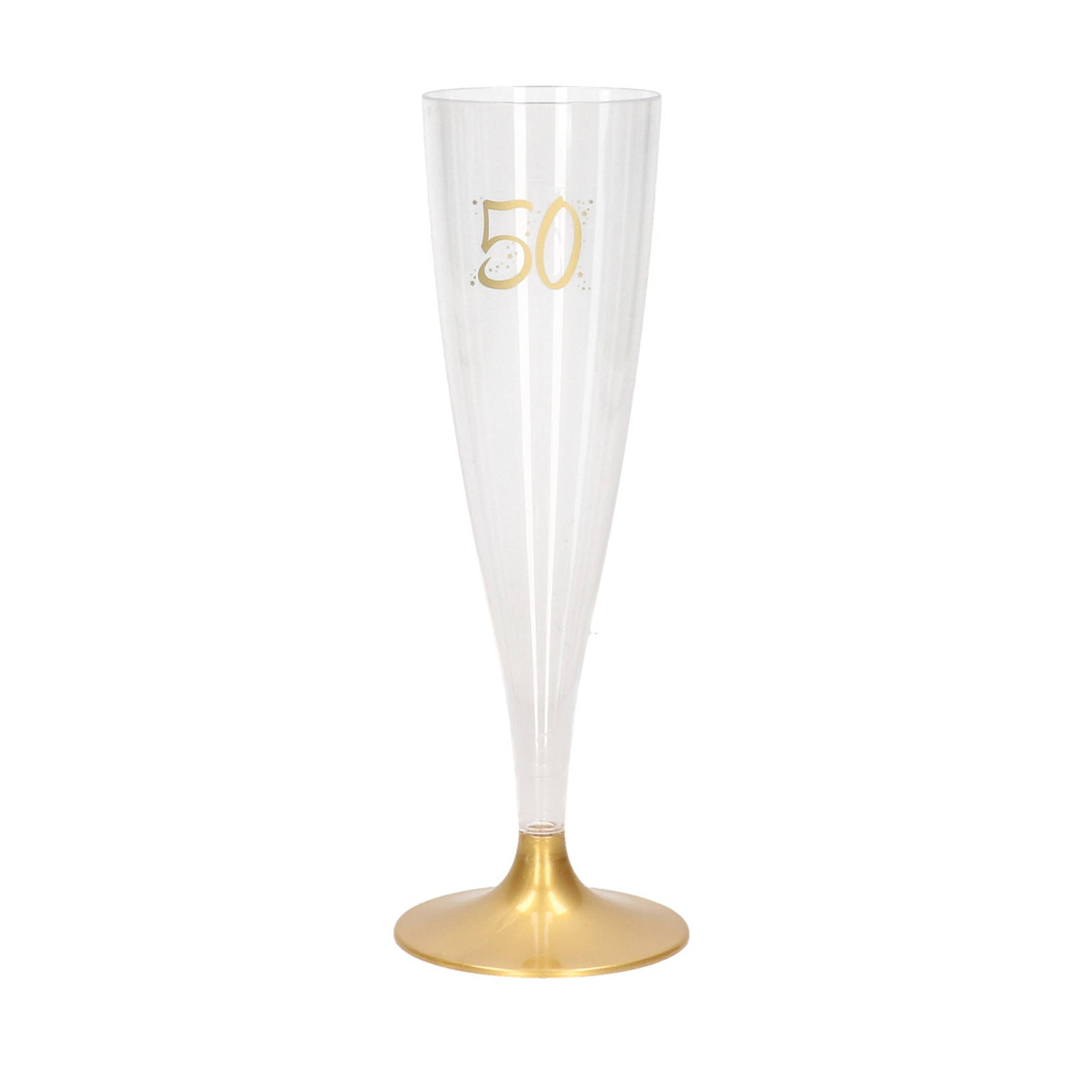 6x 50 jaar/Abraham/Sarah cl/140 ml van kunststof met gouden voet - Champagne glaasjes |