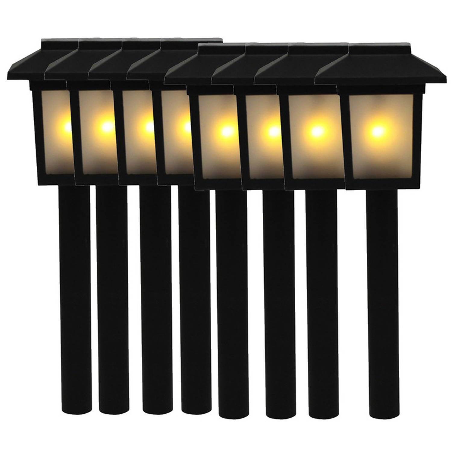 8x Tuinlamp Zonne-energie Fakkel-Toorts Met Vlam Effect 34,5 Cm Sfeervolle Tuinverlichting Prikker-L
