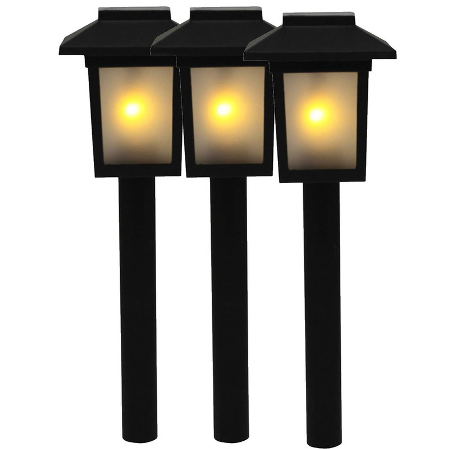 3x Tuinlamp Zonne-energie Fakkel-Toorts Met Vlam Effect 34,5 Cm Sfeervolle Tuinverlichting Prikker-L