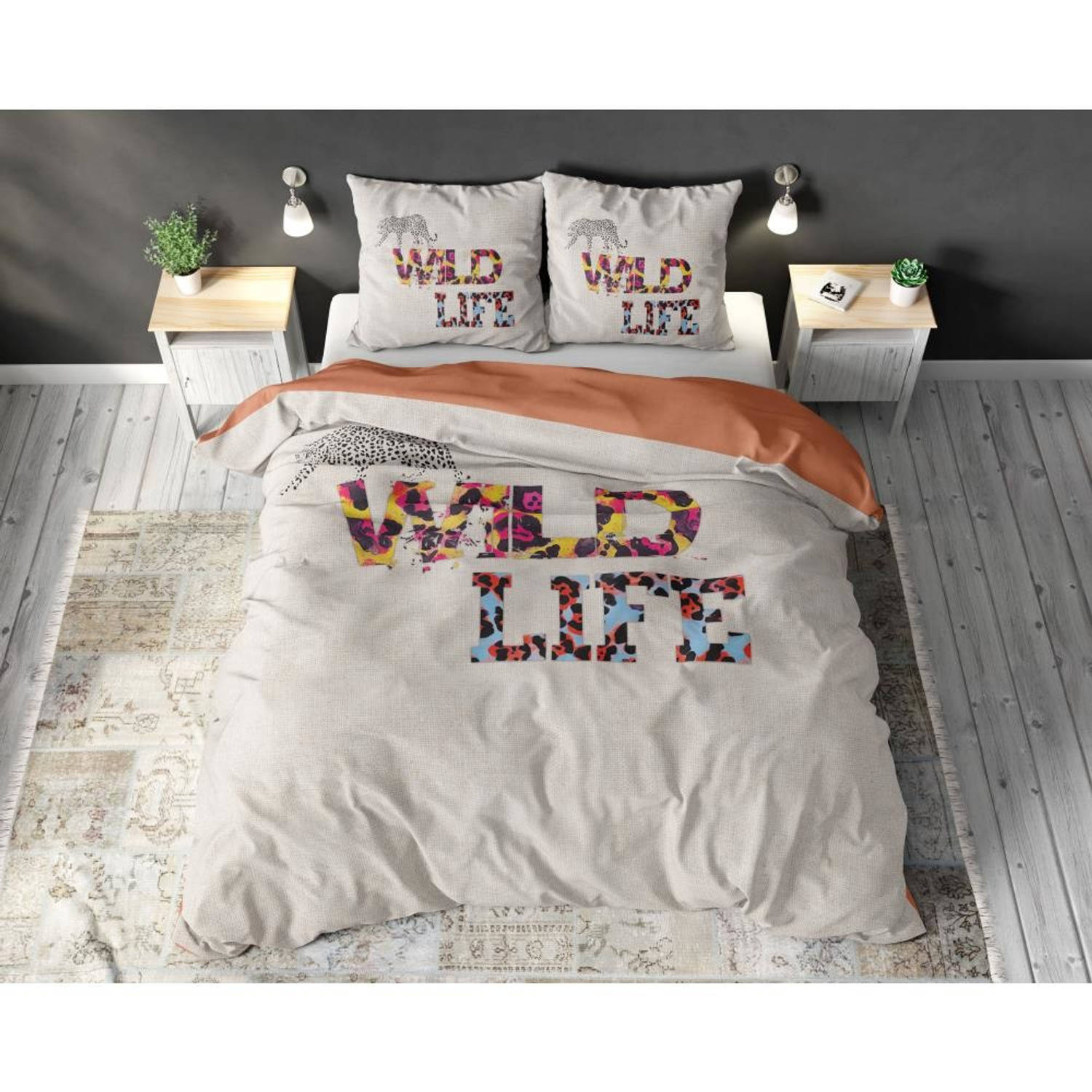 Dekbedovertrek - Wild Life - Met knoopsluiting, incl. kussenslopen - Roze - Lits-jimeaux 240 x 220 cm + 2 slopen