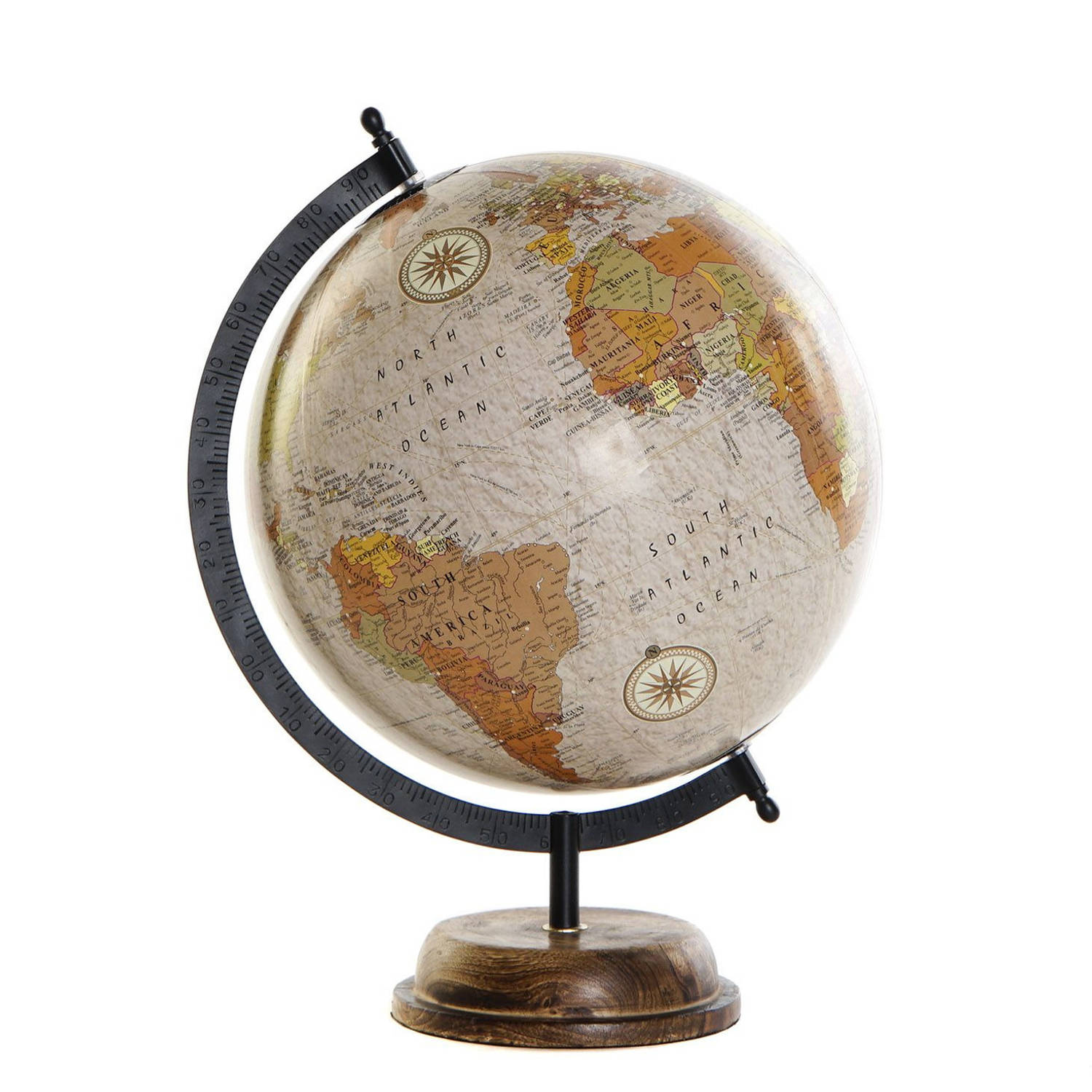 Zuigeling Of later Luik Decoratie wereldbol/globe beige op houten voet 28 x 37 cm - Wereldbollen |  Blokker