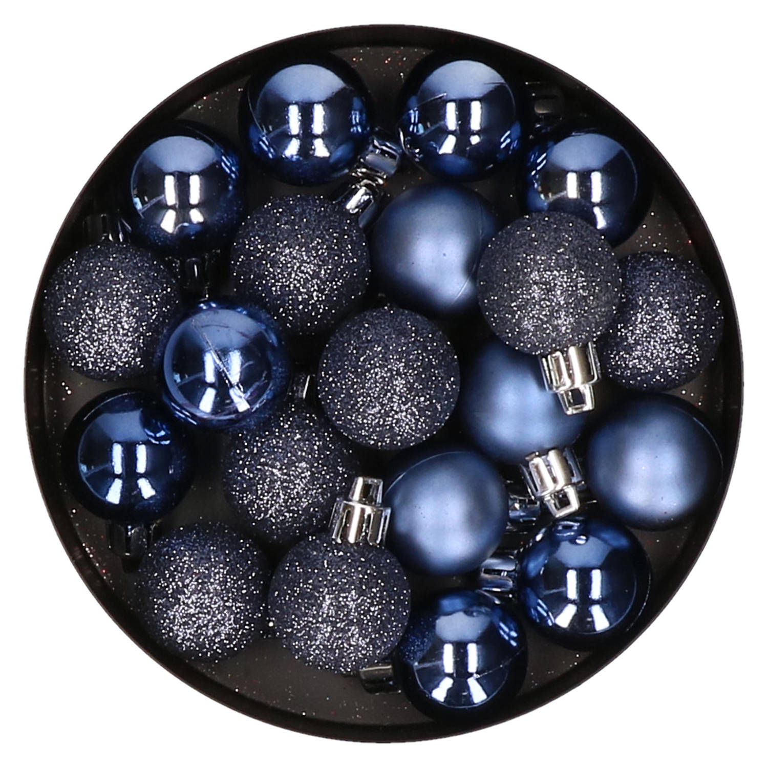 Wolkenkrabber kom tot rust zanger 20x stuks kleine kunststof kerstballen donkerblauw 3 cm - Kerstbal | Blokker