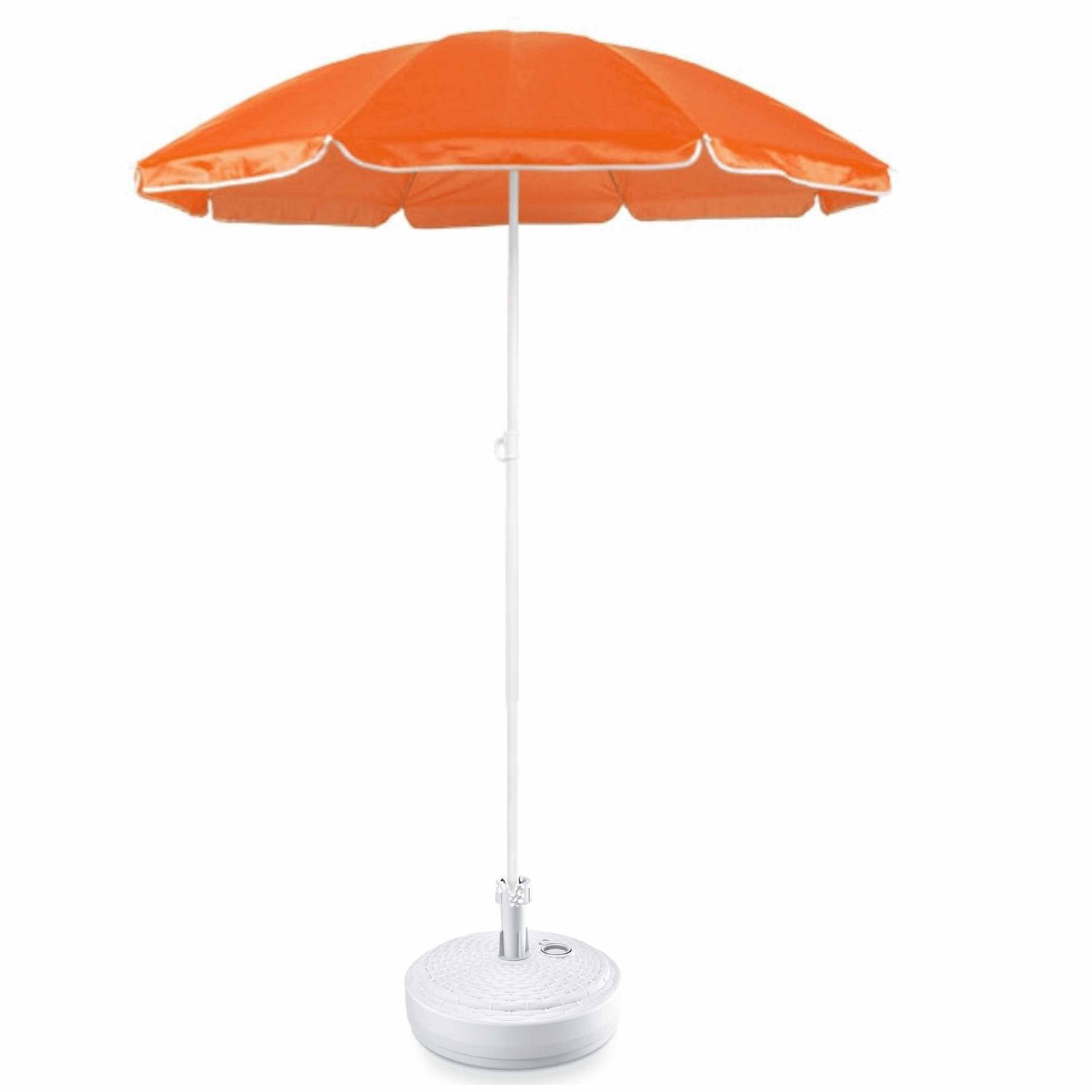 Oranje Strand/tuin Basic Parasol Van Nylon 150 Cm + Parasolvoet Wit Rotan - Parasols