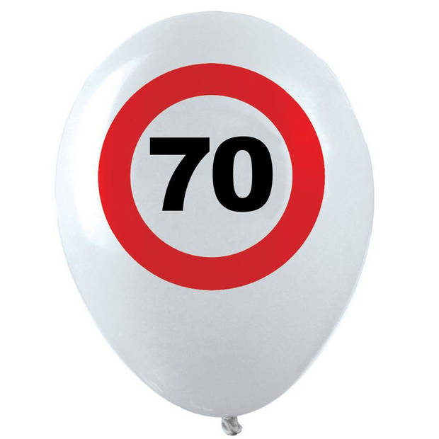 12x Leeftijd verjaardag ballonnen met 70 jaar stopbord opdruk 28 cm - Ballonnen