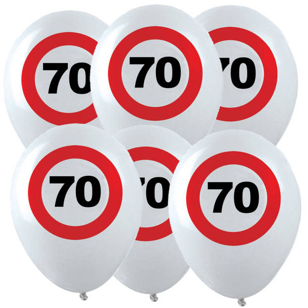 12x Leeftijd verjaardag ballonnen met 70 jaar stopbord opdruk 28 cm - Ballonnen