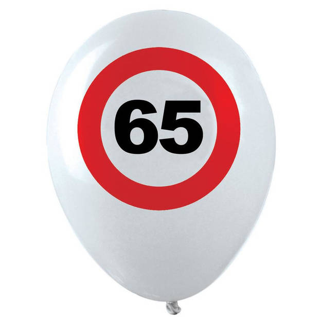 12x Leeftijd verjaardag ballonnen met 65 jaar stopbord opdruk 28 cm - Ballonnen