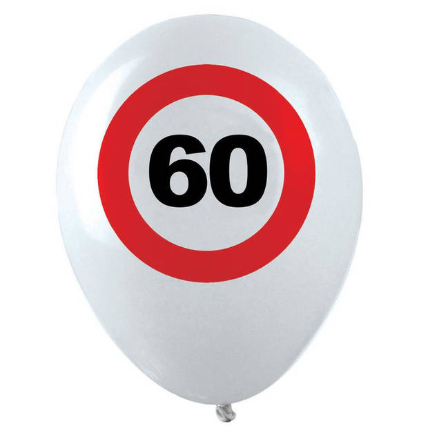 12x Leeftijd verjaardag ballonnen met 60 jaar stopbord opdruk 28 cm - Ballonnen