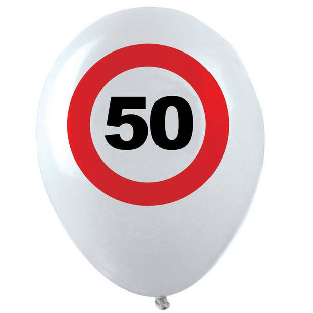 12x Leeftijd verjaardag ballonnen met 50 jaar stopbord opdruk 28 cm - Ballonnen