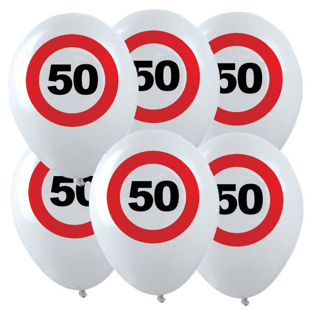 12x Leeftijd verjaardag ballonnen met 50 jaar stopbord opdruk 28 cm - Ballonnen