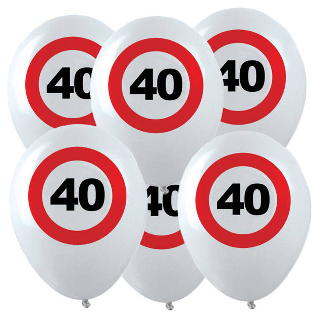 12x Leeftijd verjaardag ballonnen met 40 jaar stopbord opdruk 28 cm - Ballonnen