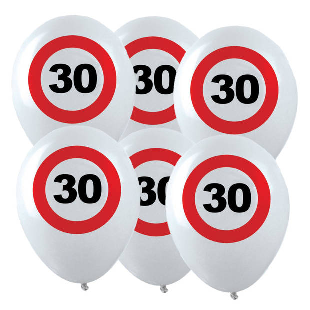 12x Leeftijd verjaardag ballonnen met 30 jaar stopbord opdruk 28 cm - Ballonnen