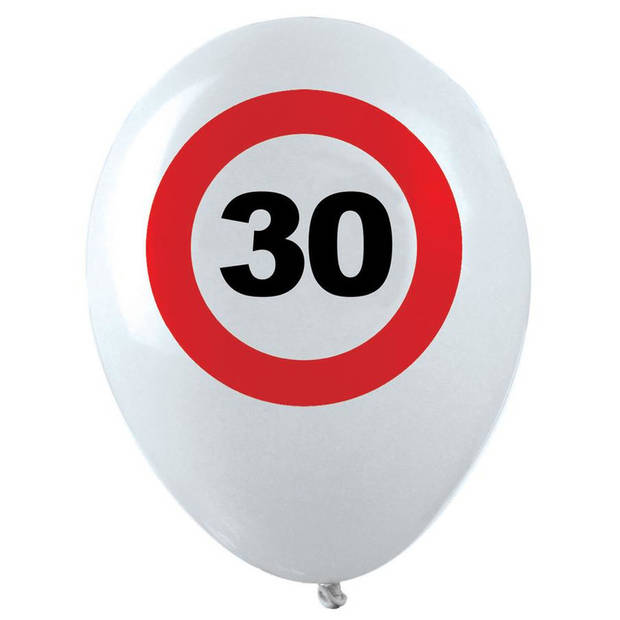 12x Leeftijd verjaardag ballonnen met 30 jaar stopbord opdruk 28 cm - Ballonnen