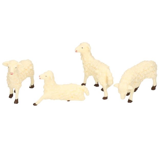 4x Witte schapen miniatuur beeldjes 7 x 6 cm dierenbeeldjes - Beeldjes