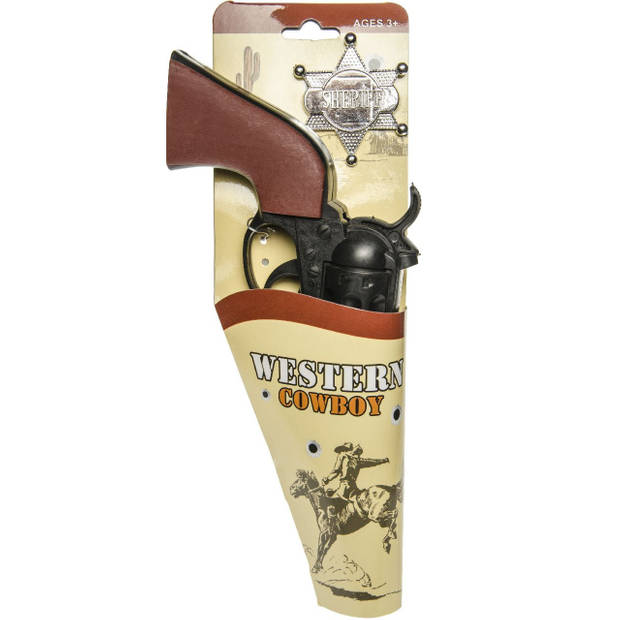 Speelgoed cowboy pistool met sheriff ster 24 cm - Verkleedattributen