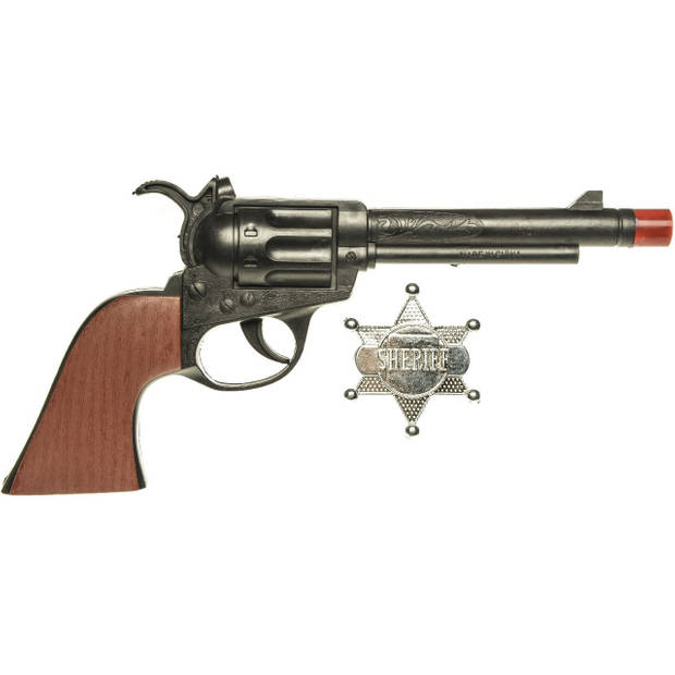 Speelgoed cowboy pistool met sheriff ster 24 cm - Verkleedattributen