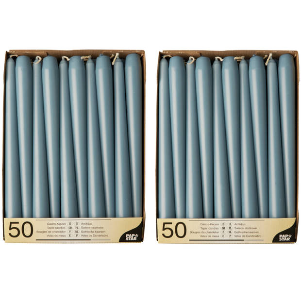 50x stuks dinerkaarsen ijs blauw 25 cm - Dinerkaarsen