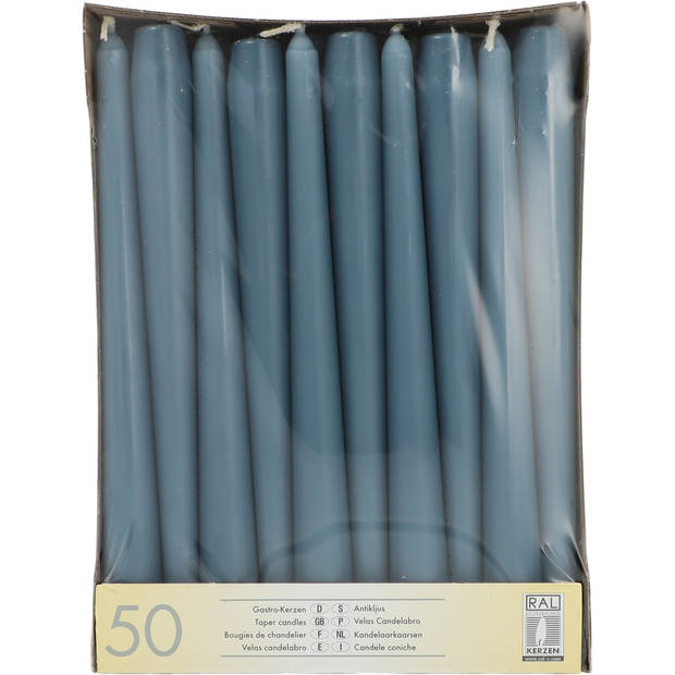 Conpax Candles Dinerkaarsen - 50x stuks - ijsblauw - 25 cm - Dinerkaarsen