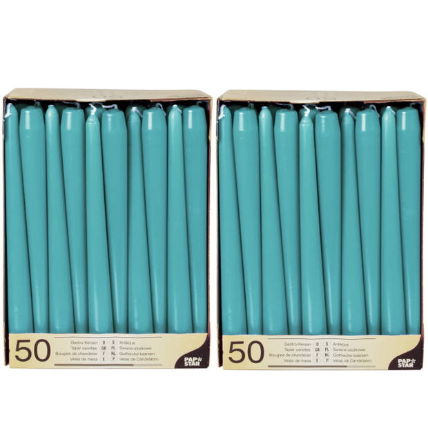 50x stuks dinerkaarsen turquoise blauw 25 cm - Dinerkaarsen