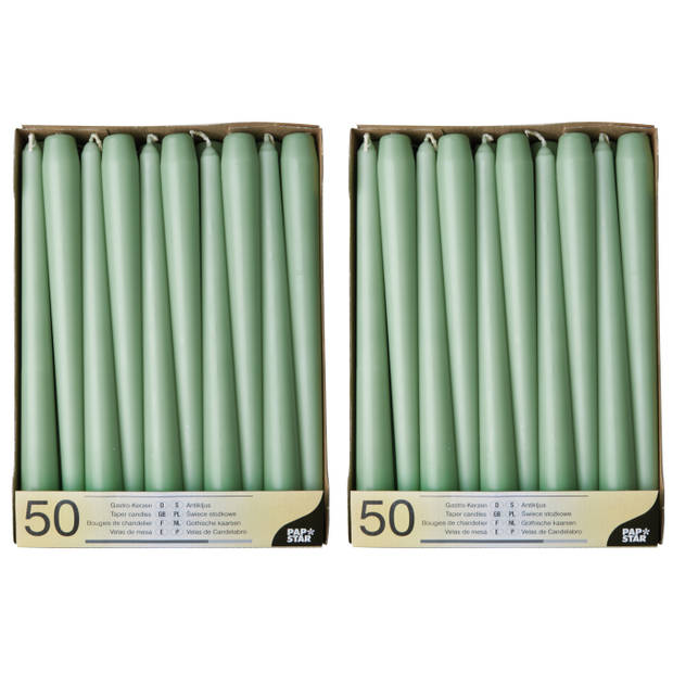 50x stuks dinerkaarsen jade groen 25 cm - Dinerkaarsen