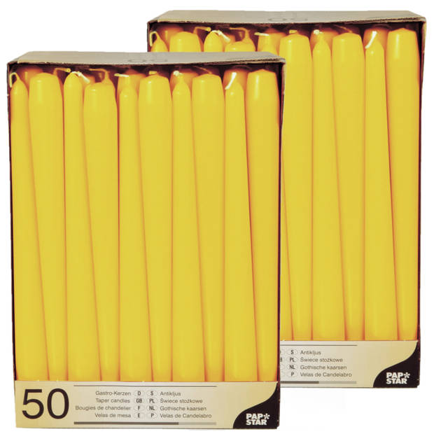 50x stuks dinerkaarsen geel 25 cm - Dinerkaarsen
