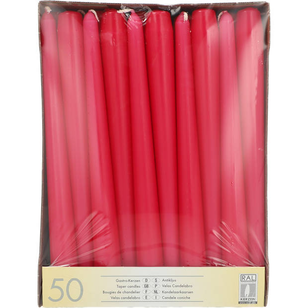 Conpax Candles Dinerkaarsen - 50x stuks - fuchsia roze - 25 cm - Dinerkaarsen