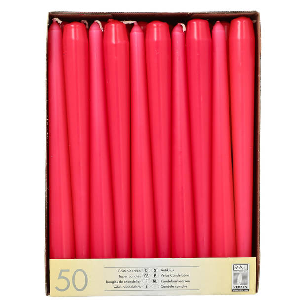 Conpax Candles Dinerkaarsen - 50x stuks - fuchsia roze - 25 cm - Dinerkaarsen