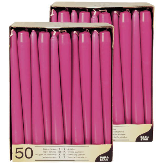 50x stuks dinerkaarsen fuchsia roze 25 cm - Dinerkaarsen