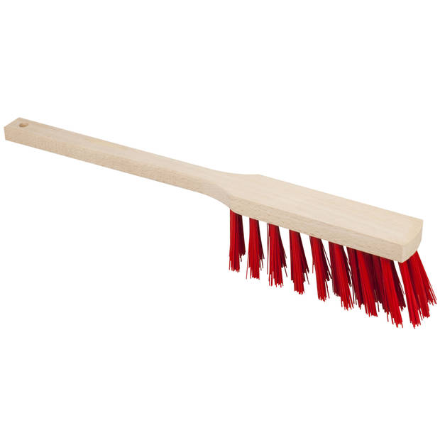 Houten stoffer/handveger - elaston haren - rood - voor buiten - 38 cm - Stoffer en blik