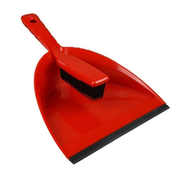 Rood stoffer en blik kunststof/rubber 35 x 25 cm - Stoffer en blik