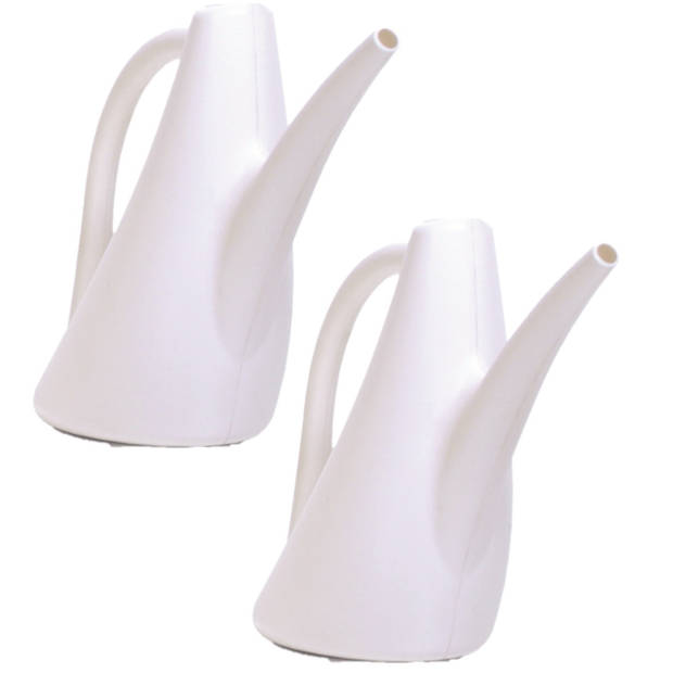 2x Stuks witte bloemen/planten gieters kunststof 1,5 liter - Gieters