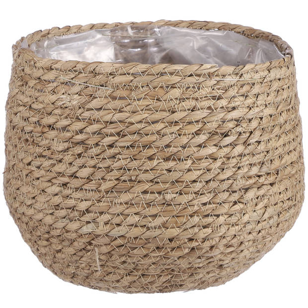 Naturel beige rotan planten pot mand van gedraaid jute/riet H19 en D22 cm - Plantenpotten