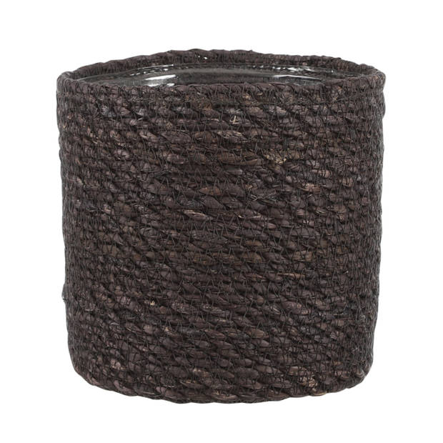 2x stuks naturel grijs rotan planten pot mand van gedraaid jute/riet H16 en D16 cm - Plantenpotten