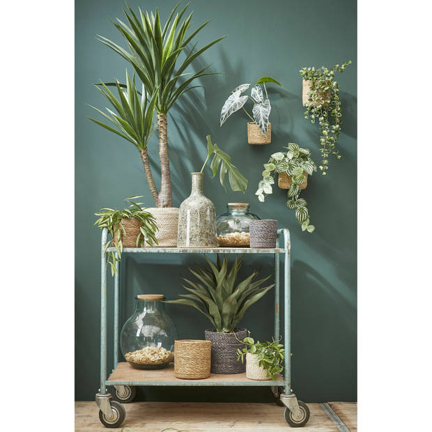 Mica Decorations Plantenmand - grijs - rotan - 14 x 14 cm - Plantenpotten