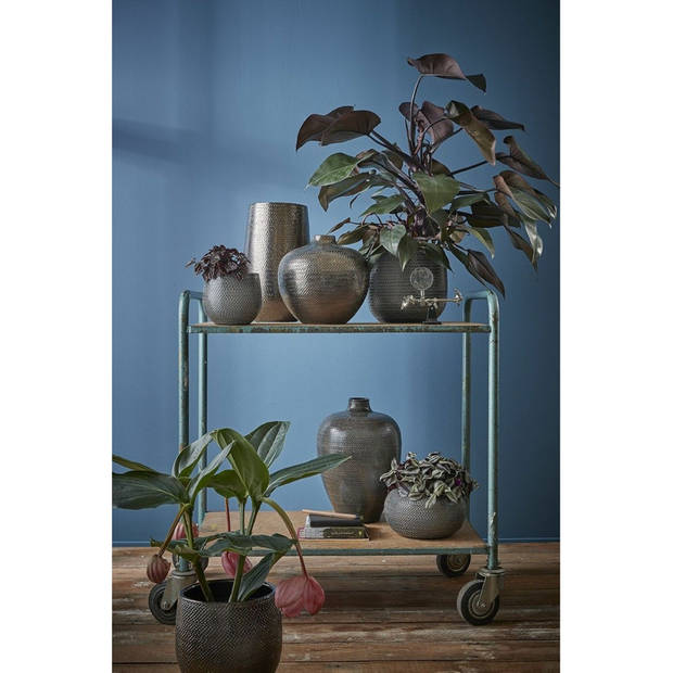 Bloempot schaal brons ribbels keramiek voor kamerplant H13 x D23 cm - Plantenpotten